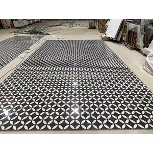 Piastrella a Medaglione in Marmo Lucidato Moderno con Intarsio in Calcite, Mosaico Waterjet Bianco e Nero per Pavimenti di Ville - Product Image 3