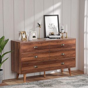 <span class=keywords><strong>OUHAN</strong></span> Commode moderne à 6 tiroirs avec poignées en métal Miroir tournant en bois MDF pour la maison, l'appartement ou la chambre d'hôpital - Product Image 5