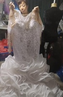 Robes de mariée sirène de luxe 2024 à volants, col transparent, cristaux argentés perlés, volants à étages, robes de mariée queue de poisson grande taille