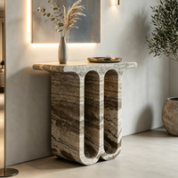 Table console moderne en marbre gris, durable et écologique, avec rangement pour le salon, meubles de maison