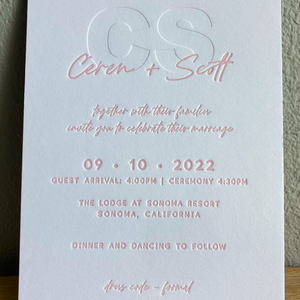 Élégantes invitations de mariage en papier coton, imprimées en typographie avec gaufrage et débossage couleur, accessoires pour célébrations de mariage - Product Image 1