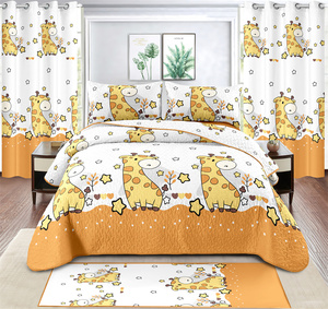Juego de Ropa de Cama <span class=keywords><strong>Infantil</strong></span> de 7 Piezas con Sábana Ajustable, Alfombra, Cortinas, Tamaño Individual, Patrones de Animales, Juego de Ropa de Cama Suave para Niños - Product Image 1