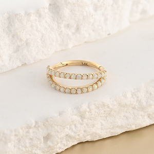 Fine 14k vàng Rắn bản lề đoạn Clicker Hai Lớp Thiết kế bên Inlay 1.1mm Opal mũi vòng vách ngăn cơ thể xuyên đồ trang sức - Product Image 3