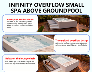 Piscina Fuori Terra <span class=keywords><strong>Rettangolare</strong></span> in Fibra di Vetro per Famiglie, Piccola Piscina Resort da Giardino con Divano Lettino - Product Image 4