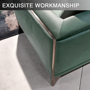 Sillón Italiano de Salón con Tapicería de Terciopelo, Diseño Moderno y Lujoso, Estructura de Madera Maciza Azul, Patas de Acero Inoxidable, para Apartamento/Villa - Product Image 3