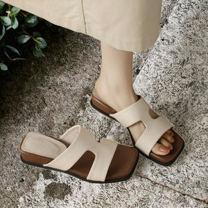 Zapatos Planos de Cuero Genuino Transpirables con Punta Abierta Cuadrada, Cómodos para el Uso Diario, Moda de Verano para Mujer, Nuevo Estilo 2026 - Product Image 3