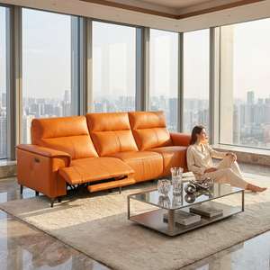 Sofá Reclinable Eléctrico de Cuero de <span class=keywords><strong>3</strong></span> <span class=keywords><strong>Plazas</strong></span> para Cine en Casa, Personalizable de Fábrica, Sofá <span class=keywords><strong>Motorizado</strong></span> de Lujo para Hotel y Hogar - Product Image 1