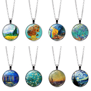 Bijoux Vintage Nuit Étoilée Gustav <span class=keywords><strong>Klimt</strong></span> Le Baiser Art Peinture Verre Cabochon Pendentif Ras Du Cou Chaîne Collier pour Femmes - Product Image 1