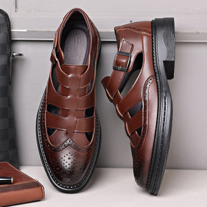 Sandalias de Negocios para Hombre, Tipo Zueco, Punta Cerrada, Cuero Genuino, Transpirables, Sin Cordones, Color Marrón y Negro, Talla Adulto C003 - Product Image 3