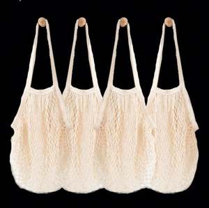 Sac de courses en filet 5 pièces, réutilisable, en coton, sac fourre-tout, sac à main portable, sac à cordon, organisateur pour les courses/les activités de plein air - Product Image 2