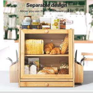 Grande boîte <span class=keywords><strong>à</strong></span> <span class=keywords><strong>pain</strong></span> <span class=keywords><strong>pour</strong></span> comptoir de <span class=keywords><strong>cuisine</strong></span>, double couche en bois de bambou, grande capacité de stockage de <span class=keywords><strong>pain</strong></span> avec panneau de porte ondulé en acrylique - Product Image 4