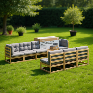 Ensemble de salon de jardin en pin massif 6 places, mobilier d'extérieur au design contemporain, résistant aux intempéries - Product Image 2