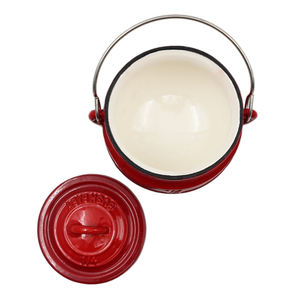 Potjie Pot en fonte émaillée rouge, durable, sain, non toxique, à trois pieds, pour cuisson suspendue - Product Image 2