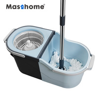 Ensemble serpillière et seau super magique bleu Morandi avec manche en acier inoxydable de 133 cm et seau détachable pour le nettoyage des sols de cuisine