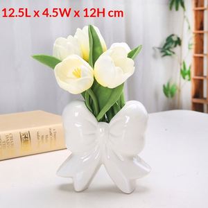 Jarrón de Cerámica Art Deco con Lazo Hecho a Mano, Soporte para Arreglos Florales Secos de Estilo Europeo y Elegante Decoración de Escritorio para Interiores, Regalo - Product Image 4