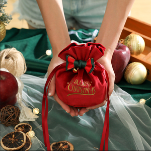 Nieuwe stijlvolle, creatieve fluwelen appelvormige opbergzak, multifunctioneel, praktisch, met trekkoord, snoepzak voor Kerstmis - Product Image 3