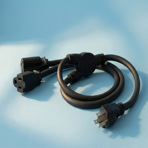 KESHI 1米黑色三插头二插座IP11 10-15A铜芯电源分线延长线PVC橡胶护套NEMA家用电器 - Product Image 3