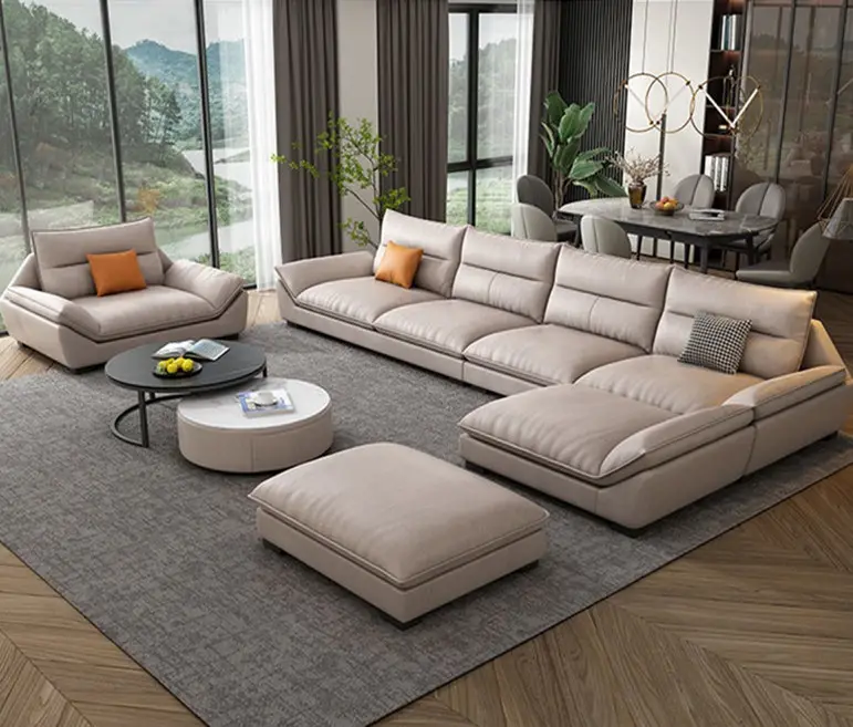 Living room furniture Modern Microfiber L shape corner sofa set with Tech Leather