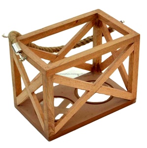 Linterna de dos velas de lujo de madera con acabado de pulido de madera, forma cuadrada, la mejor calidad con mango de cuerda para decoración del hogar - Product Image 6