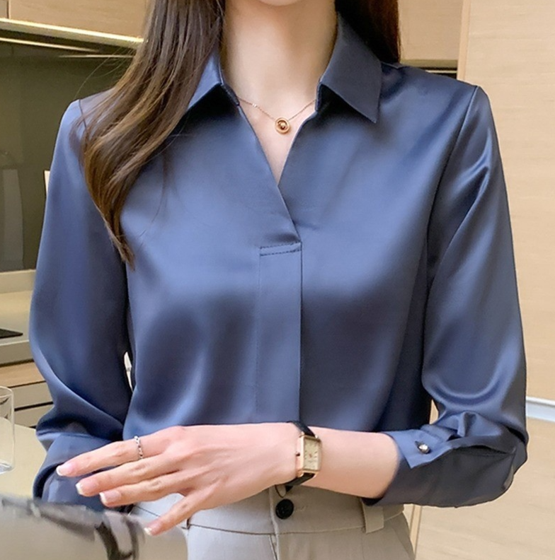 TIMEMEAN Chemisier Femme Mousseline Légère Col Rabattu Manches Courtes Col V Slim Fit Bureau Été Élégant