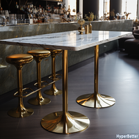 Tables carrées en marbre blanc en gros avec base en acier inoxydable Golden Tulip