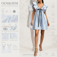 Robe Courte Rayée Respirante Numérique Naturelle pour Femme avec Nœud Papillon – Style Décontracté pour l'Été et les Vacances – Prise en Charge OEM Personnalisée