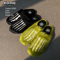 Mules en fausse fourrure pour hommes avec logo personnalisé, motif patte d'animal et griffes métalliques, design artistique pour un style affirmé
