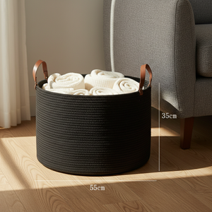 Panier de rangement en tissu de corde de coton naturel pliable multicolore, tissé à la main, pour panier à linge - Product Image 3