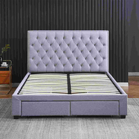 Cama Moderna y Lujosa Tapizada con Cajones de Almacenamiento, Espacio de Almacenamiento, Tamaño Queen, Tela Gris, Ecológica, Multifuncional, Suave