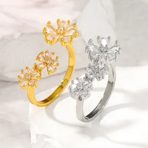 Cincin bunga perhiasan mode baru cincin bunga trendi zirkon 14K berlapis emas wanita cincin desain unik indah