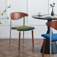 Chaise de salle à manger moderne empilable sans accoudoirs, dossier en bois de hêtre courbé, assise en velours, structure en acier inoxydable, pour la maison, le bureau, le restaurant