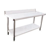 Table de travail de restaurant moderne à 2 niveaux, pieds carrés en tube, acier inoxydable, surface lisse et polie, capacité de 300 kg