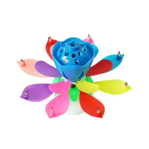 Huaming Wholesale 8/14 Pcs Magic Fire Happy Birthday Sing Candles That Sparkle Fancy Flower Lotus Music Magic Birthday Candle