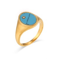 Bijoux de mode étanche 18K plaqué or en acier inoxydable Turquoise chevalière goutte d'eau ormeau coquille Zircon anneau pour les filles