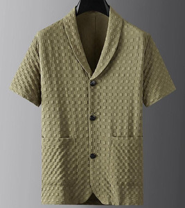 Abiti estivi a <span class=keywords><strong>maniche</strong></span> <span class=keywords><strong>corte</strong></span> Casual e traspirante alla moda camicie con bottoni con bottoni a scacchi da corsa Comfort Set da <span class=keywords><strong>uomo</strong></span> in due pezzi - Product Image 5