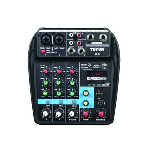 TEYUN Reprodutor de áudio portátil preto feito profissional para uso com interface de áudio A4 Digital mini usb PC Mixer de áudio pequeno de 4 canais