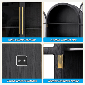 Arched <b>Storage</b> <b>Cabinet</b> with Glass Doors, Modern Display 3 Color Light, Case Human Body Sensor - Product Image 4