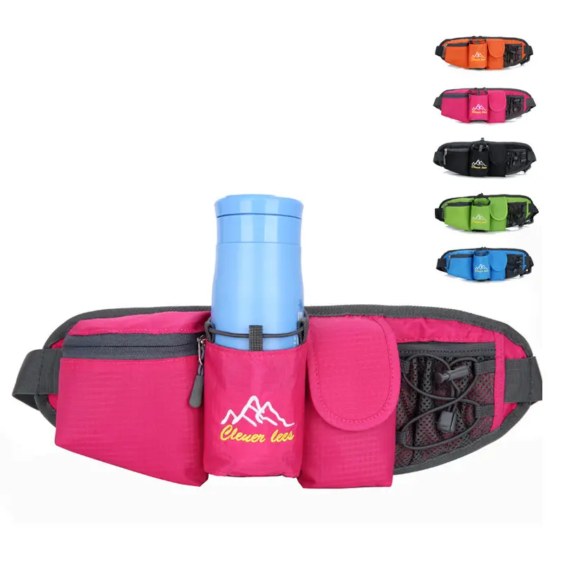 Tas Pinggang Botol Air Dapat Dilipat, Tas Sabuk Lari Olahraga Luar Ruangan dengan Pemegang Botol Air
