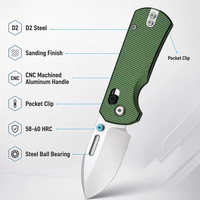 Couteau pliant EDC à roulement à billes avec manche en aluminium CNC, acier D2, pour le camping, la randonnée et la survie