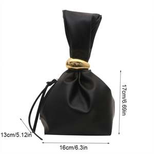 Sac à main en cuir PU uni avec fermeture éclair latérale, style coréen, sac de soirée, grande capacité, porte-monnaie, sac seau plissé, usage quotidien - Product Image 6