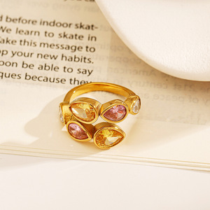 Bague en zircon coloré en forme de larme, plaquée or 18 carats, bijoux de mode pour femmes, cadeau - Product Image 3