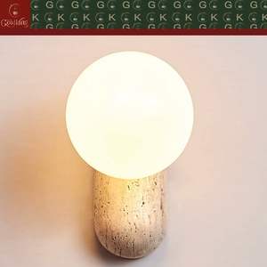 Lámpara de Pared GOLDKING para Dormitorio, Base Ovalada de Travertino Beige Natural, Globo de Vidrio Esmerilado, Diseño Personalizado OEM ODM, Directo de Fábrica - Product Image 3