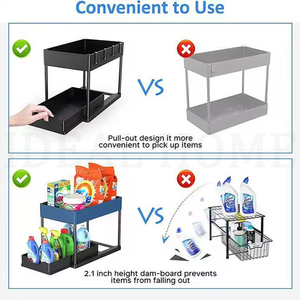 Rangement pour la cuisine <span class=keywords><strong>Étagère</strong></span>s de rangement coulissantes <span class=keywords><strong>en</strong></span> <span class=keywords><strong>plastique</strong></span> <span class=keywords><strong>noir</strong></span> avec tiroirs coulissants Organisateurs sous l'évier - Product Image 3