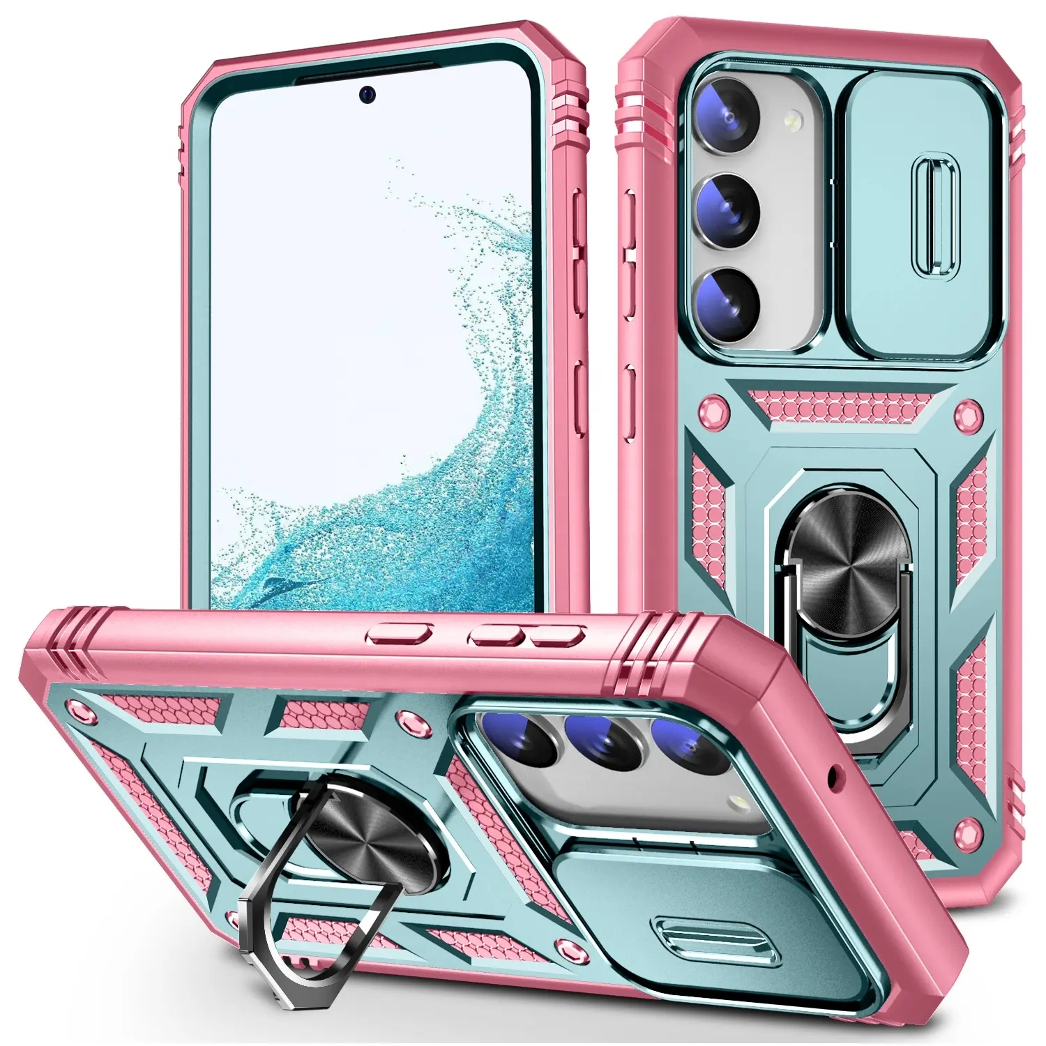 Slide Camera Protective PC Case for Samsung S23 with Camera Cover Metal Kickstand Mobile Accessories for Galaxy S23 Plus