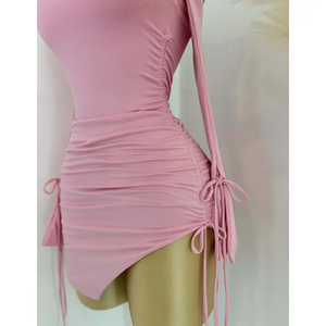 Abito Sexy a maniche lunghe con collo a una spalla per Mini abito da donna a doppio strato - Product Image 5