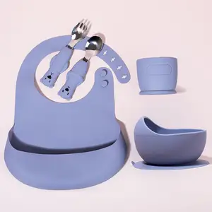 Set perlengkapan makan anak, Set mangkuk mangkuk dot Led menyapih mesin cuci piring silikon aman untuk memberi makan bayi