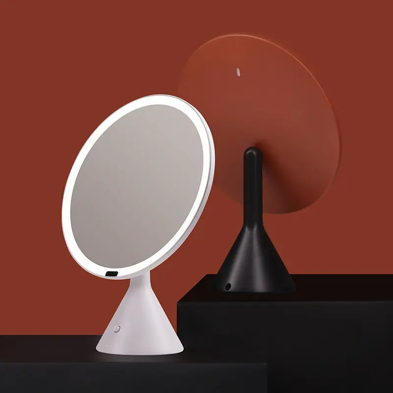 Miroir de maquillage rond Led USB, vente en gros, commande tactile intelligente, éclairé, vanité de maquillage, support de bureau, miroir de vanité Led