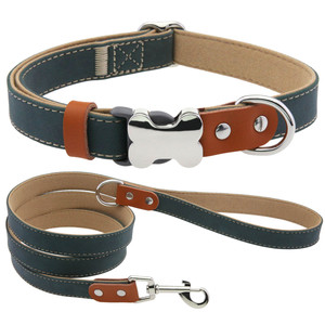 Creative Bone Buckle PU Leather <b>Dog</b> <b>Collar</b> Leash Set Wholesale Durable Adjustable Pet <b>Collar</b> Matching Leash for Multi Size <b>Dogs</b> - Product Image 2