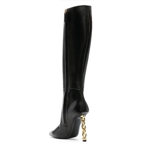 Bottes hautes uniques dorées pour femmes à talons fins, bout pointu, talon aiguille, grandes tailles 44 - Product Image 2
