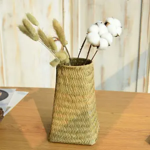 Hand gewebte Seegras Bauch korb dekorative Blumentöpfe mit Plastikfolie Indoor Large Home Plant Pot